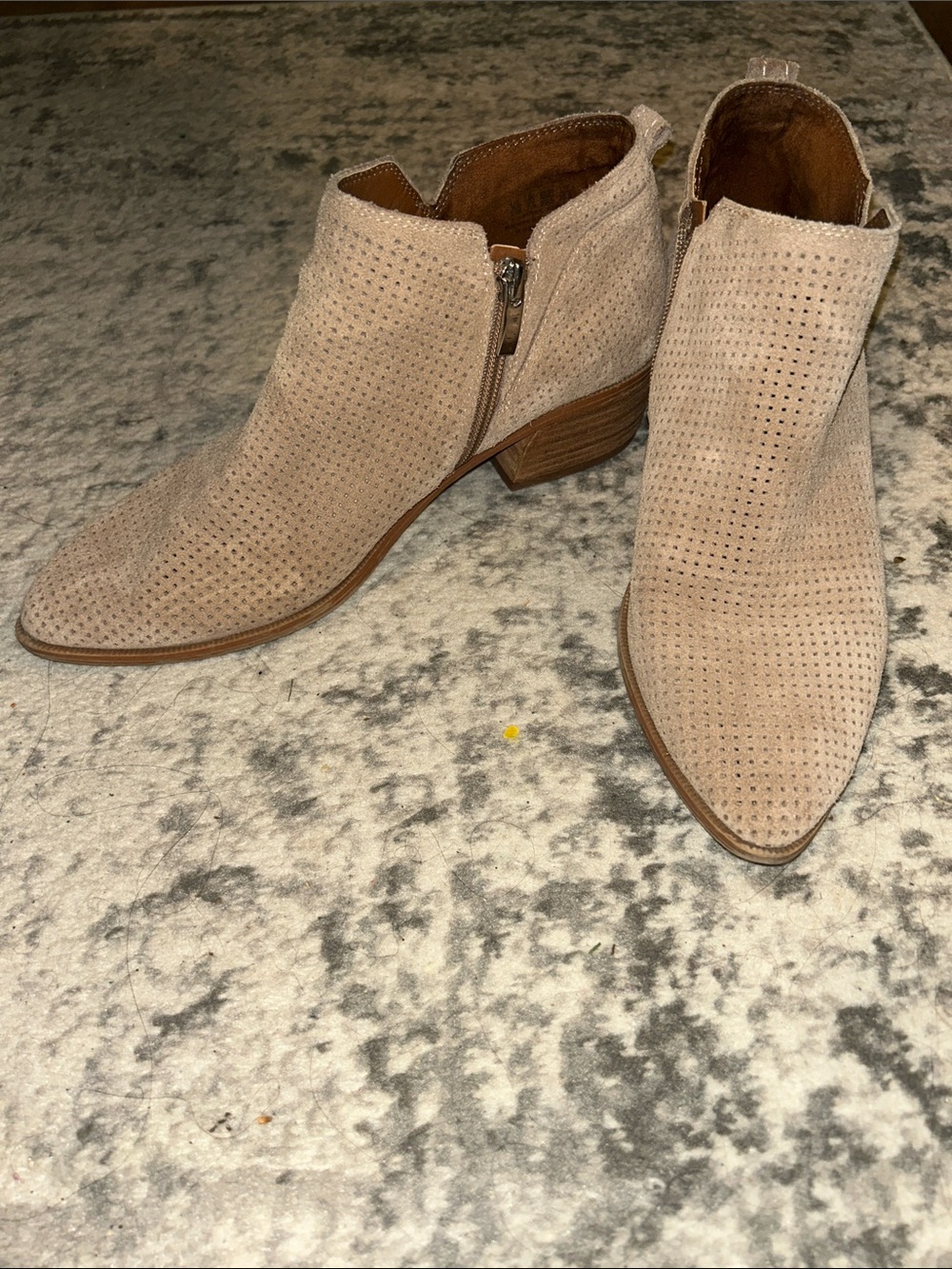 Franco Sarto Beige Perforated Suede Ankle Booties